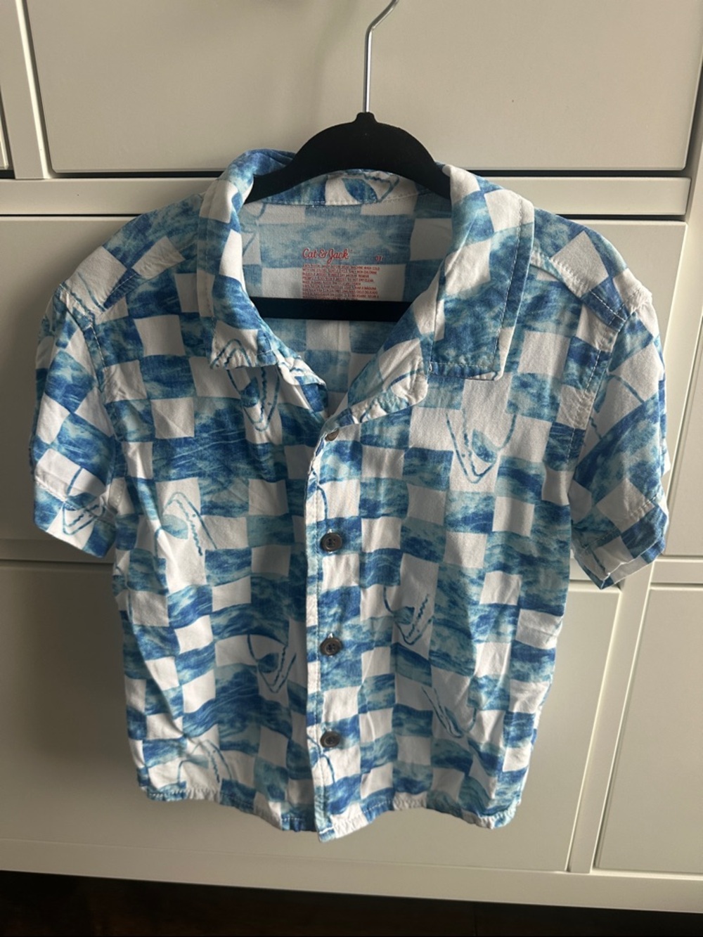 Cat & Jack Blue & White Shark Check Button-Front Kids Shirt
